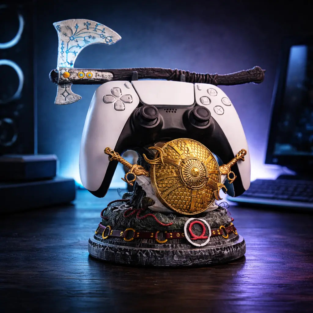 God of War Controller Stand - Premium Gamepad Holder for PS5 Xbox PS4 | Epic Gaming Desk Decoration