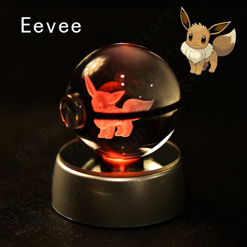 Pokémon 3D Crystal Ball with LED Base - Glass Pokéball Night Light Featuring Pikachu, Mewtwo, Charizard & More