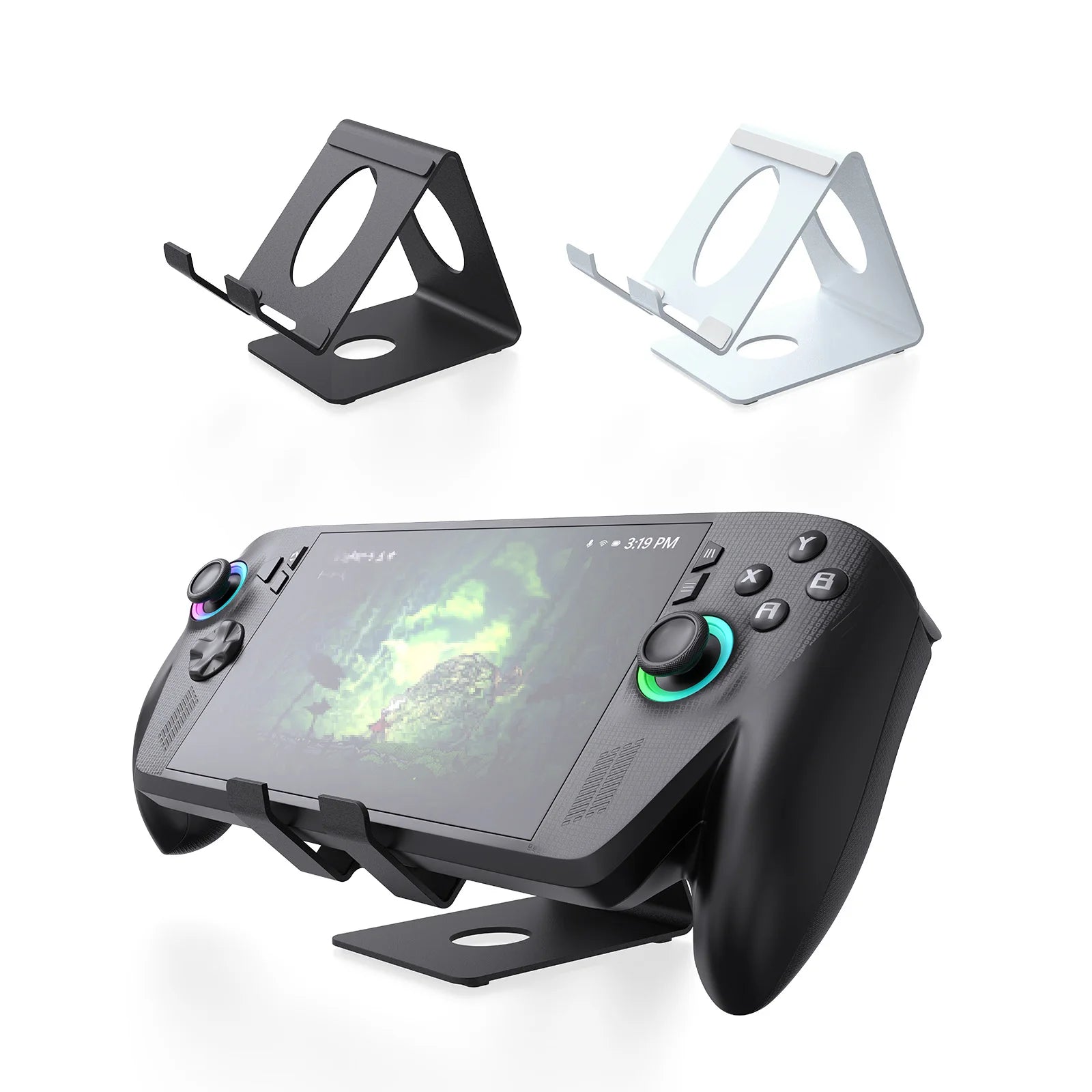 Universal Handheld Gaming Stand - Heavy Metal Base, Silicone Grip for Switch 2, Steam Deck & ROG Ally