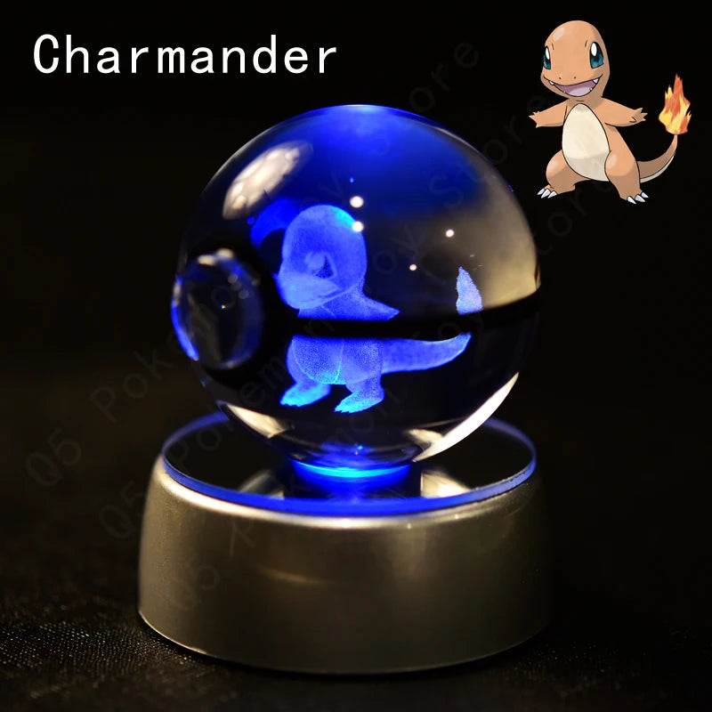 Pokémon 3D Crystal Ball with LED Base - Glass Pokéball Night Light Featuring Pikachu, Mewtwo, Charizard & More