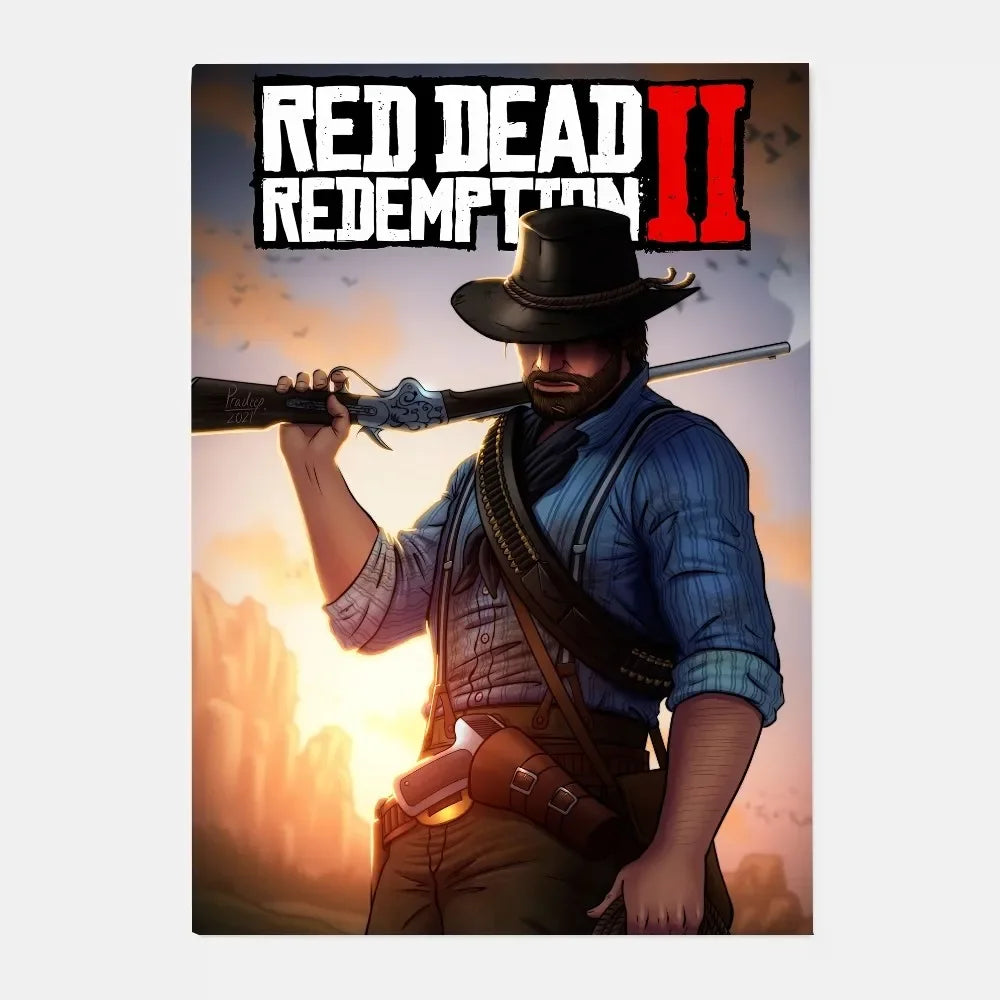 Red Dead Redemption 2 Canvas Poster - Western Wall Art Print for Game Room, Bedroom & Man Cave