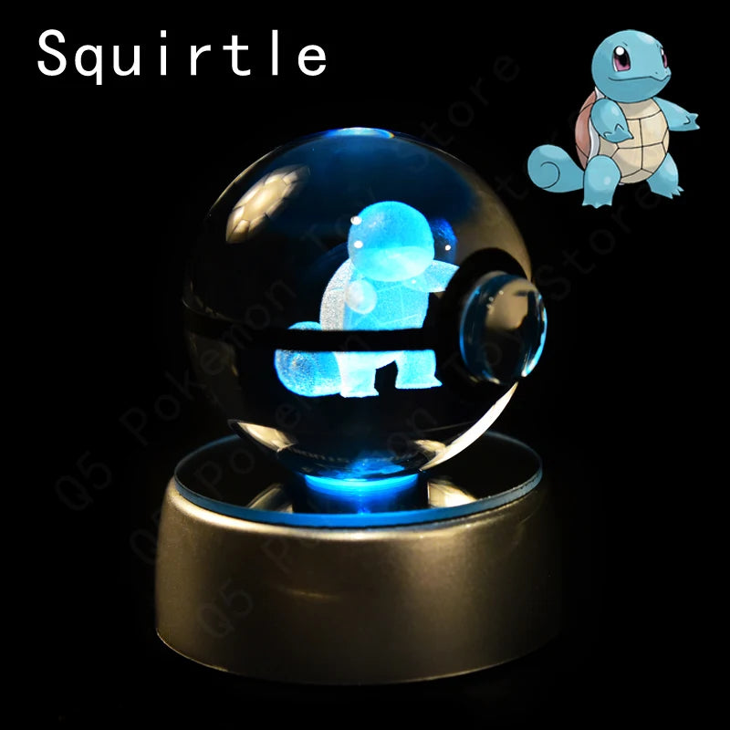 Pokémon 3D Crystal Ball with LED Base - Glass Pokéball Night Light Featuring Pikachu, Mewtwo, Charizard & More