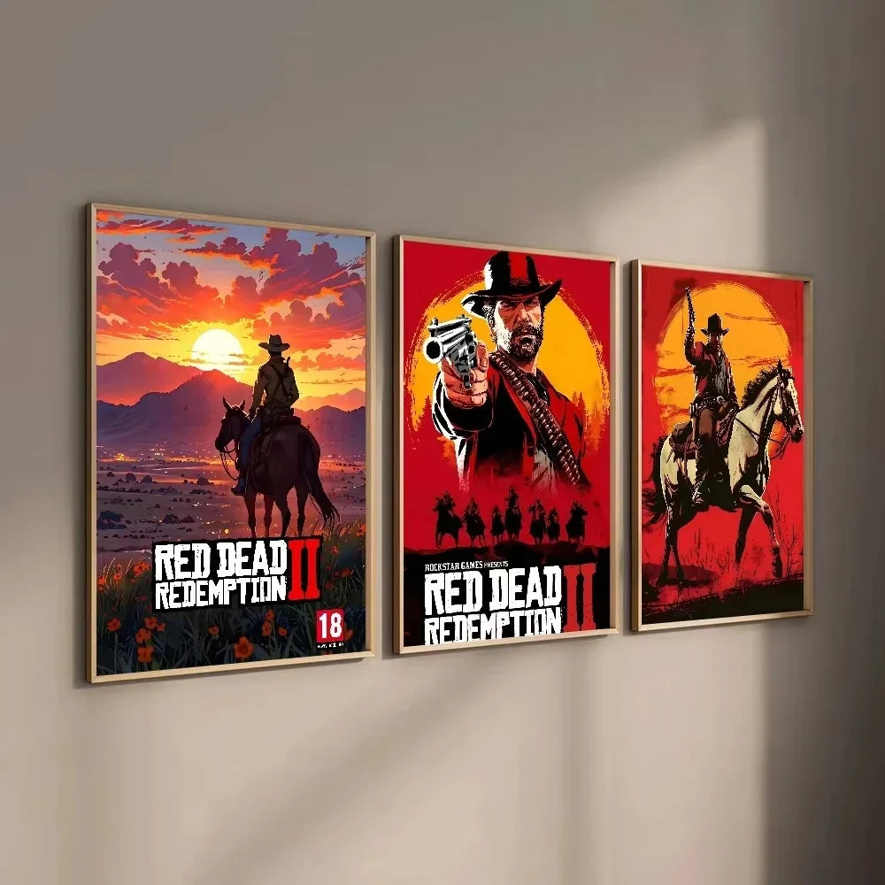 Red Dead Redemption 2 Canvas Poster - Western Wall Art Print for Game Room, Bedroom & Man Cave