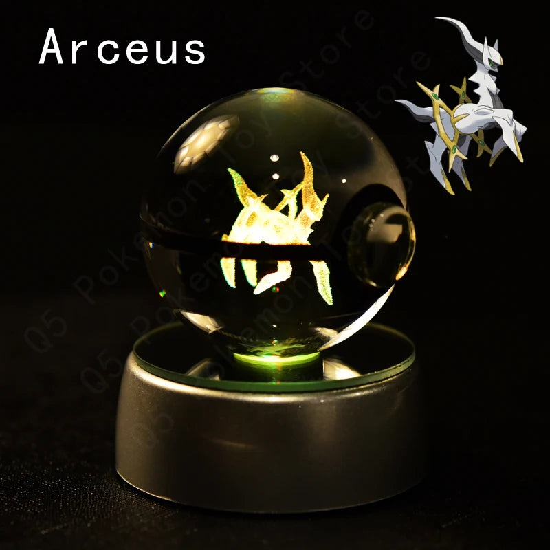 Pokémon 3D Crystal Ball with LED Base - Glass Pokéball Night Light Featuring Pikachu, Mewtwo, Charizard & More