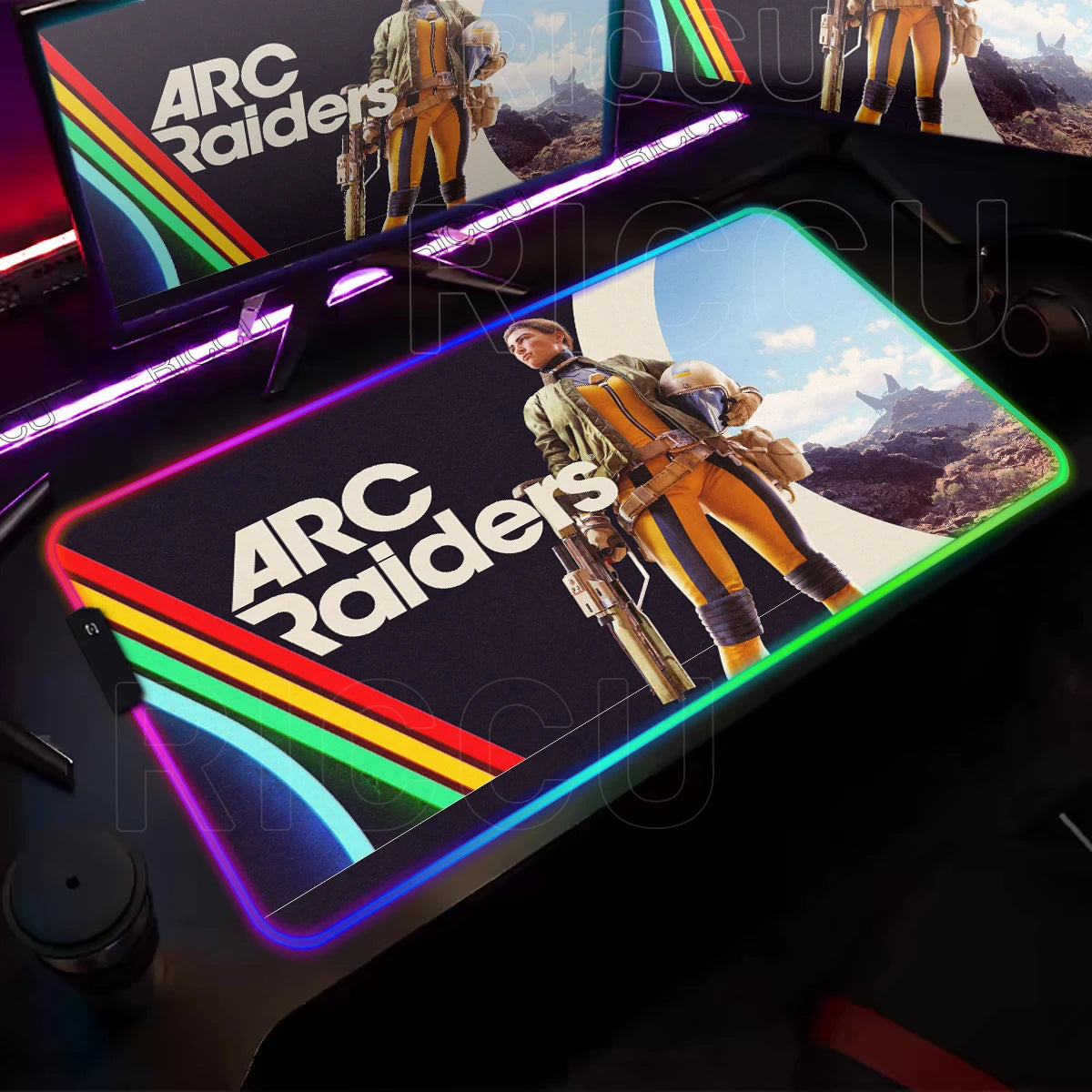 ARC Raiders RGB LED Gaming Mouse Pad – XXL Desk Mat with 12 Lighting Modes & Non-Slip Rubber Base