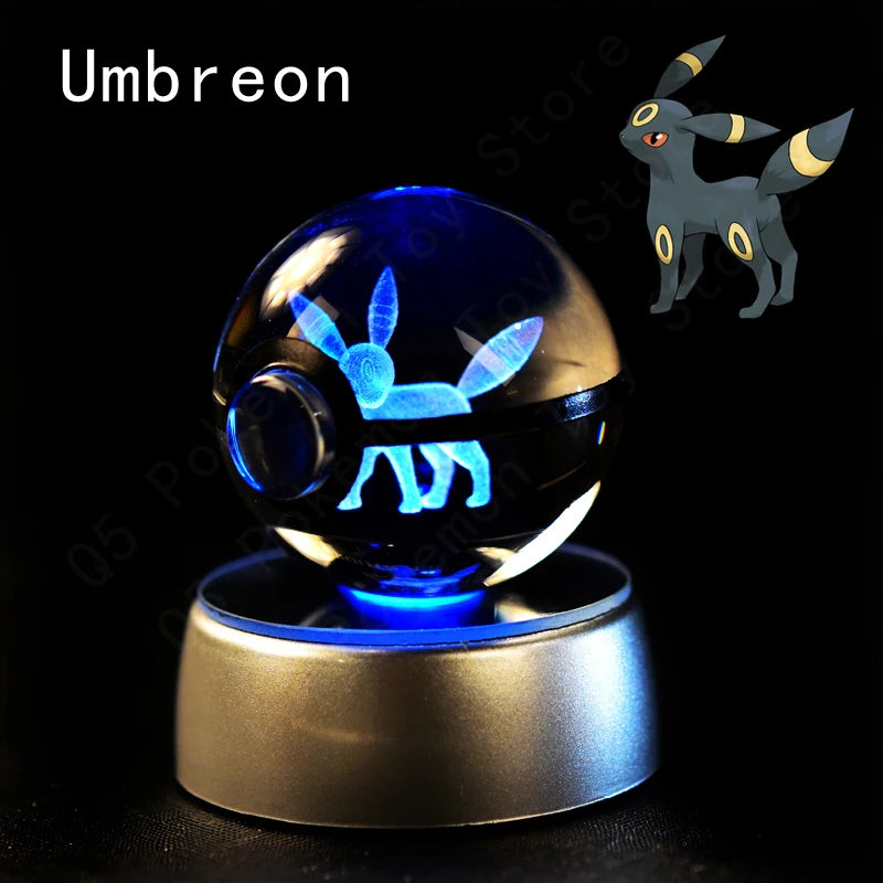 Pokémon 3D Crystal Ball with LED Base - Glass Pokéball Night Light Featuring Pikachu, Mewtwo, Charizard & More