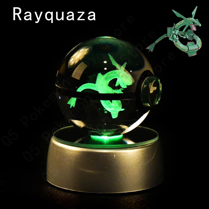 Pokémon 3D Crystal Ball with LED Base - Glass Pokéball Night Light Featuring Pikachu, Mewtwo, Charizard & More