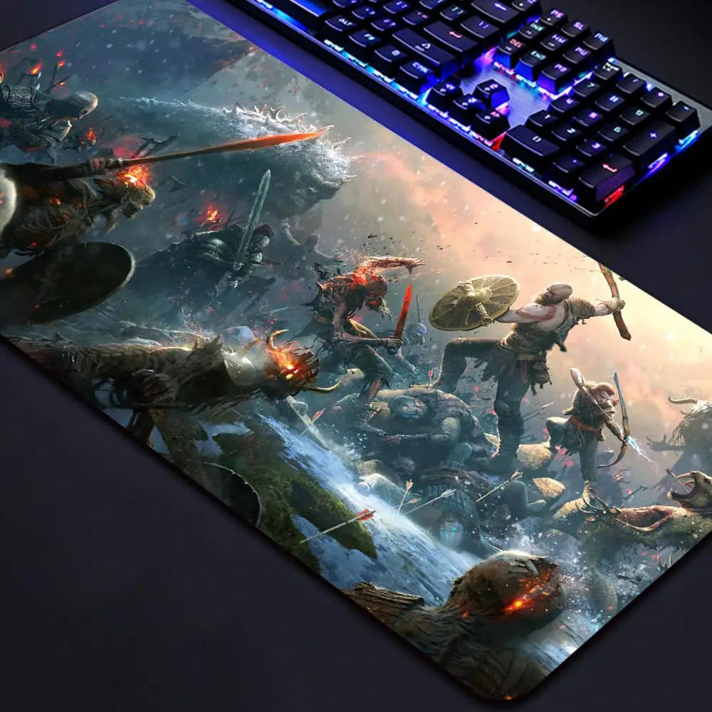 God of War Gaming Mouse Pad - Large Extended Desk Mat with Non-Slip Rubber Base