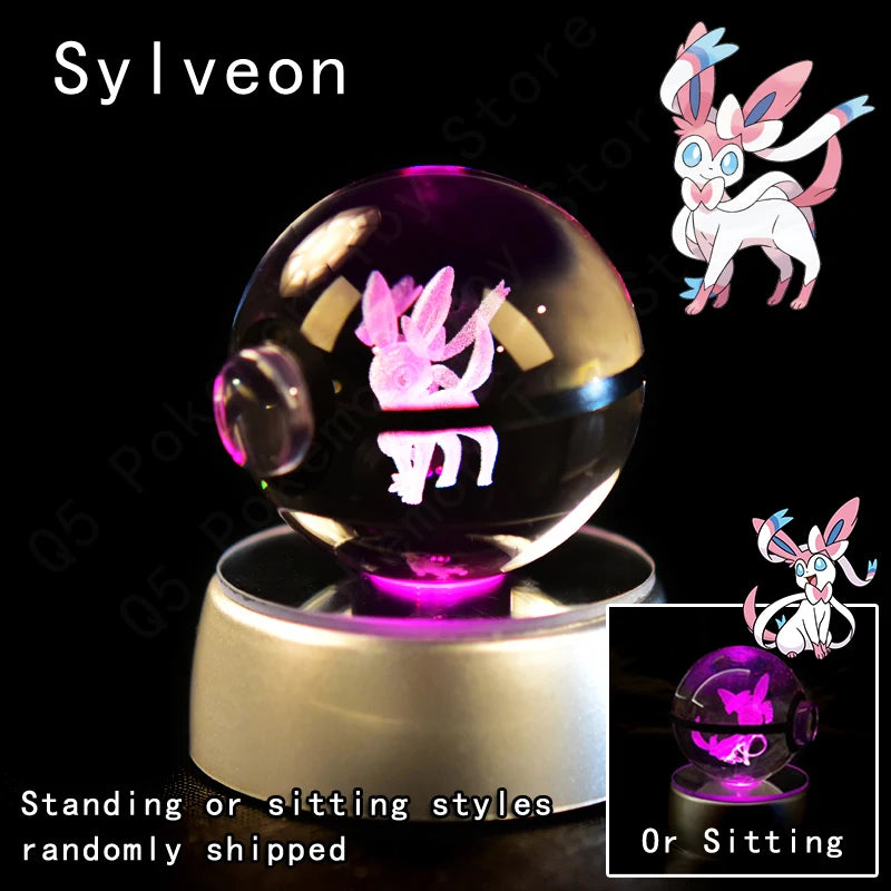 Pokémon 3D Crystal Ball with LED Base - Glass Pokéball Night Light Featuring Pikachu, Mewtwo, Charizard & More