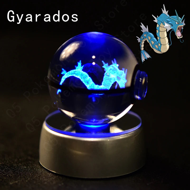 Pokémon 3D Crystal Ball with LED Base - Glass Pokéball Night Light Featuring Pikachu, Mewtwo, Charizard & More