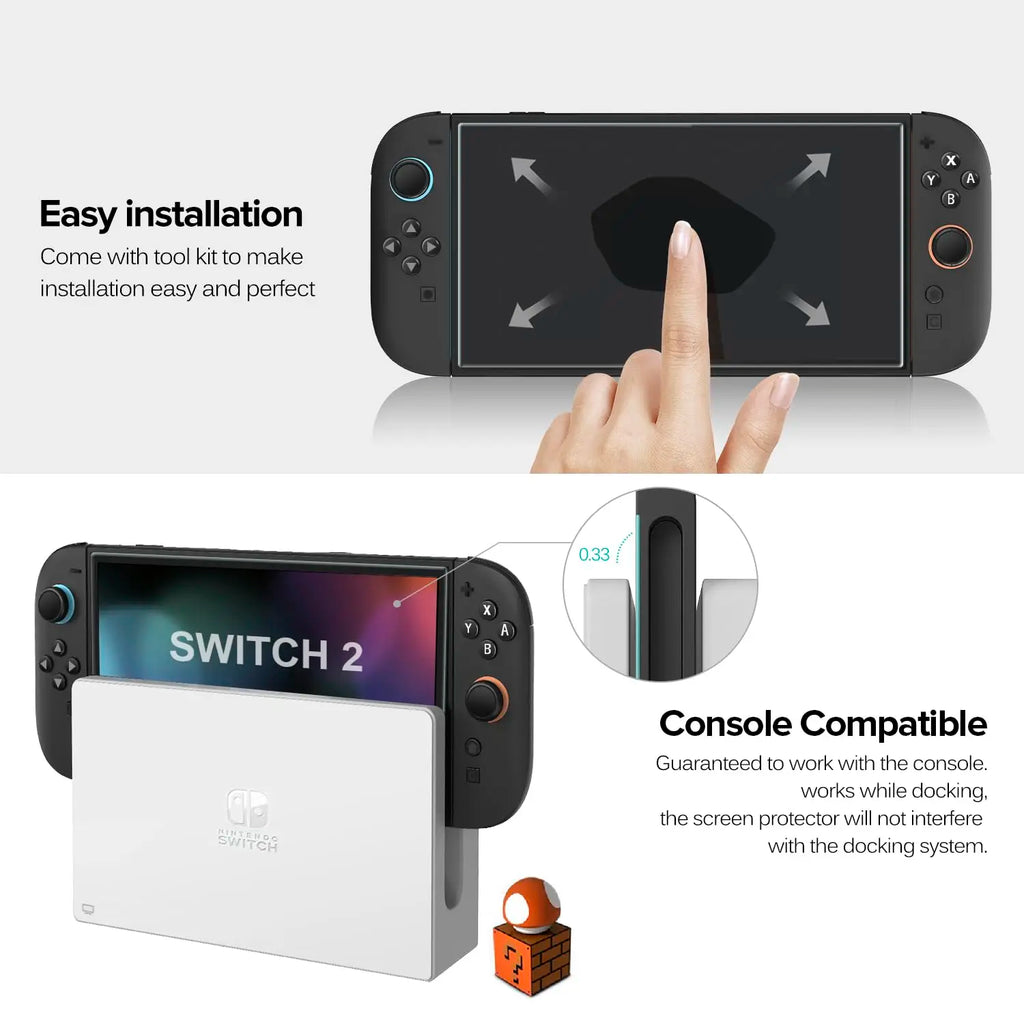Switch 2 Tempered Glass Screen Protector - 9H HD Clear, Anti-Fingerprint & Anti-Scratch
