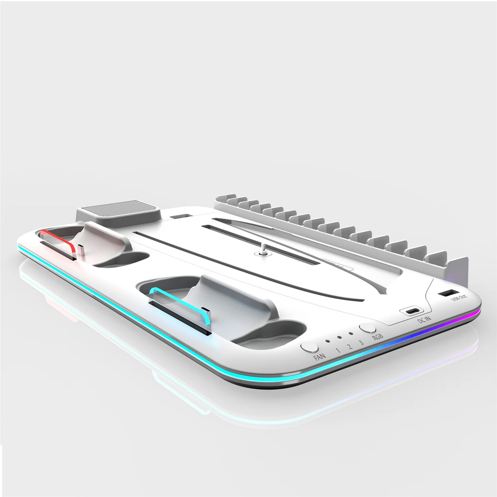 PS5 Cooling Station with RGB Light - Dual Controller Charger & 3-Speed Fan for PlayStation 5