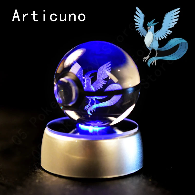 Pokémon 3D Crystal Ball with LED Base - Glass Pokéball Night Light Featuring Pikachu, Mewtwo, Charizard & More
