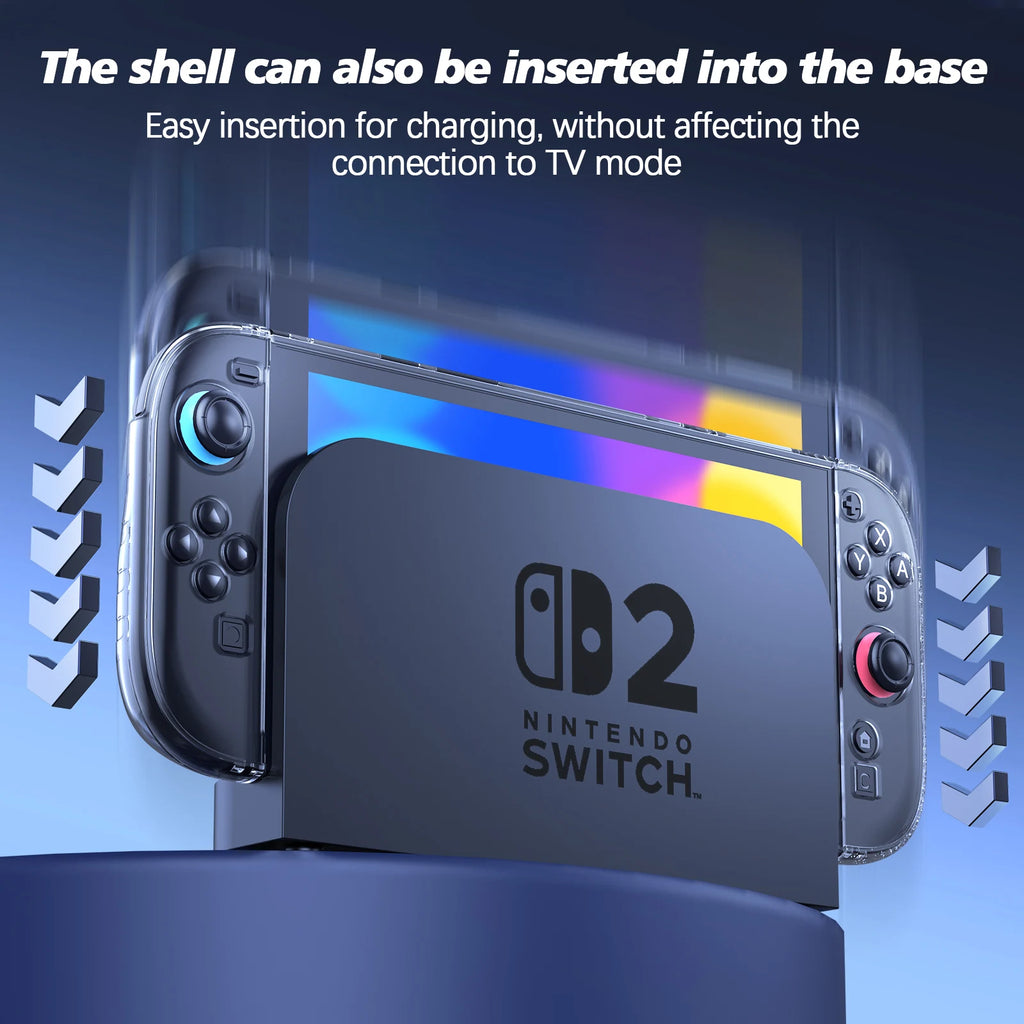 Switch 2 Transparent Grip Case - Shock-Absorbing Cover with Ergonomic Hand Grips
