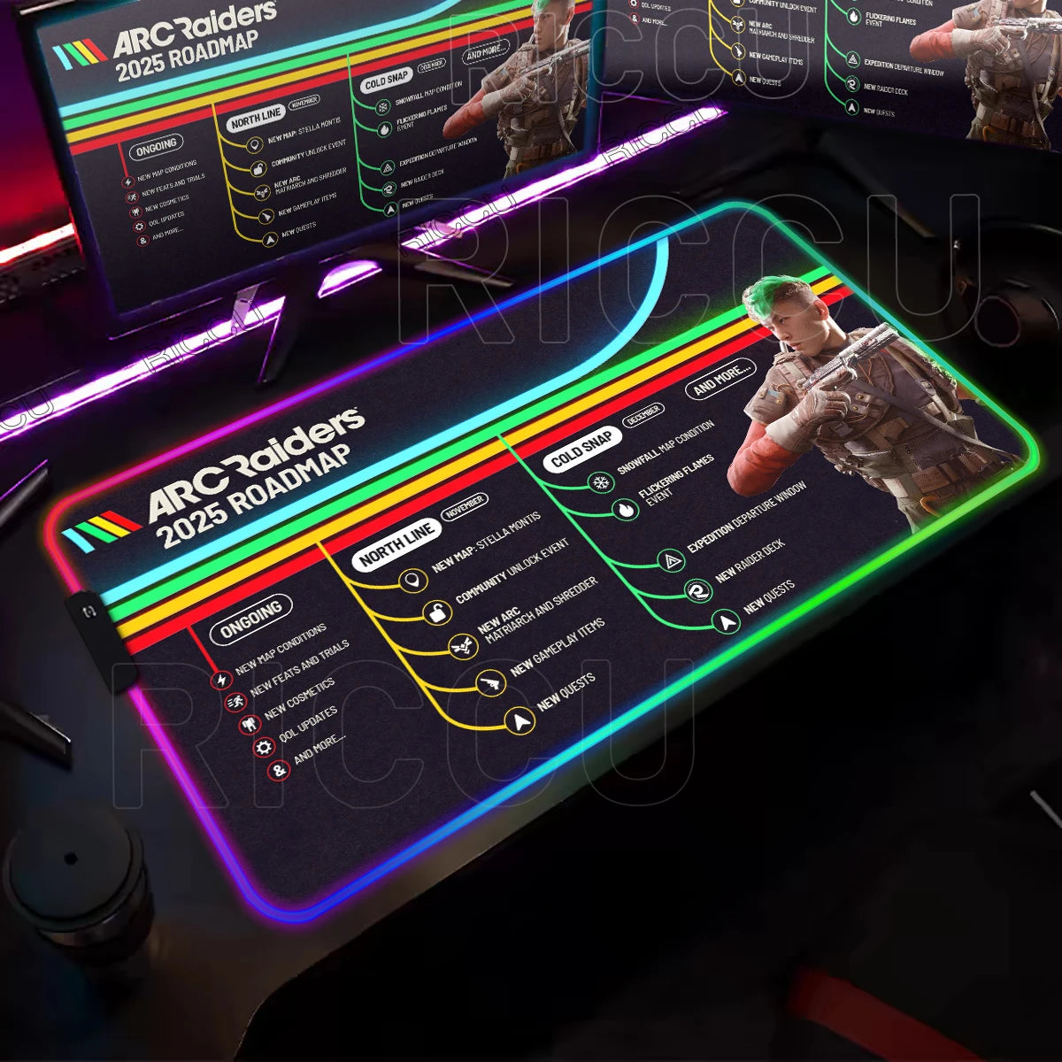 ARC Raiders RGB LED Gaming Mouse Pad – XXL Desk Mat with 12 Lighting Modes & Non-Slip Rubber Base