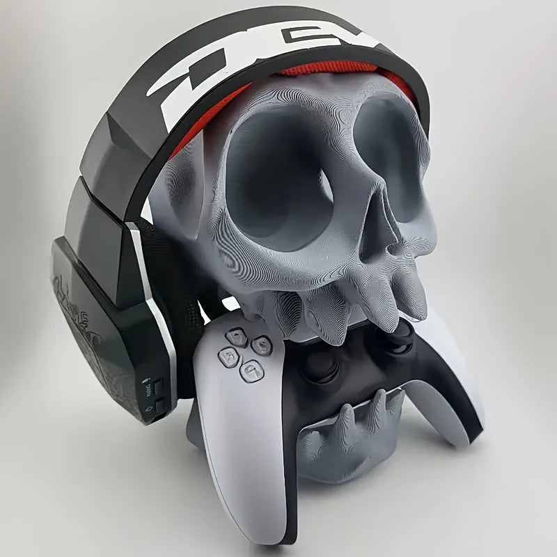 Skull Gaming Stand - 3D Printed Headset & Controller Holder for PS5 PS4 Xbox Desktop Organiser