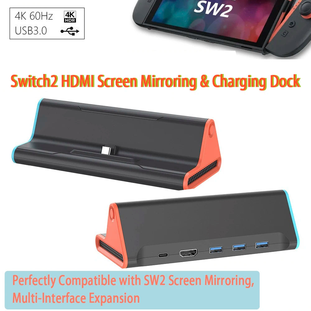Switch 2 Portable 4K Dock - HDMI 4K@60Hz, 3x USB 3.0 & 60W Charging