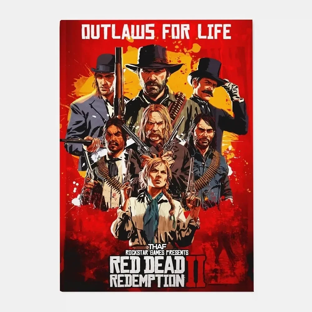 Red Dead Redemption 2 Canvas Poster - Western Wall Art Print for Game Room, Bedroom & Man Cave