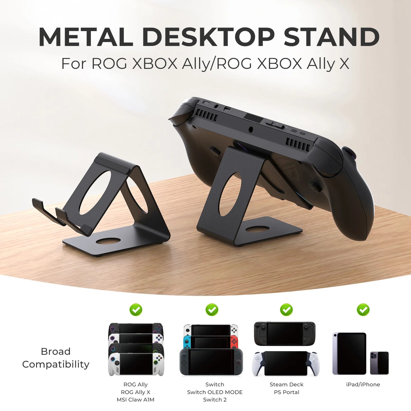 Universal Handheld Gaming Stand - Heavy Metal Base, Silicone Grip for Switch 2, Steam Deck & ROG Ally
