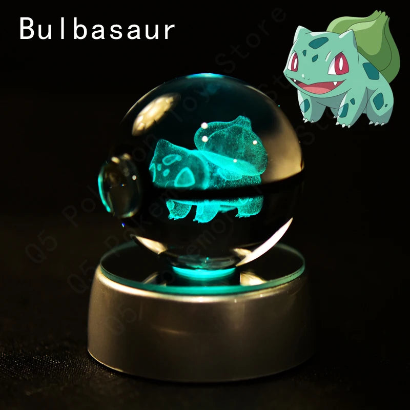 Pokémon 3D Crystal Ball with LED Base - Glass Pokéball Night Light Featuring Pikachu, Mewtwo, Charizard & More