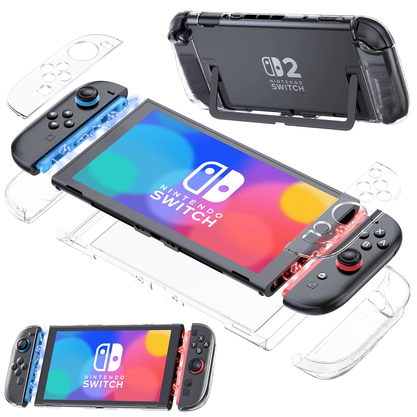 Switch 2 Transparent Grip Case - Shock-Absorbing Cover with Ergonomic Hand Grips