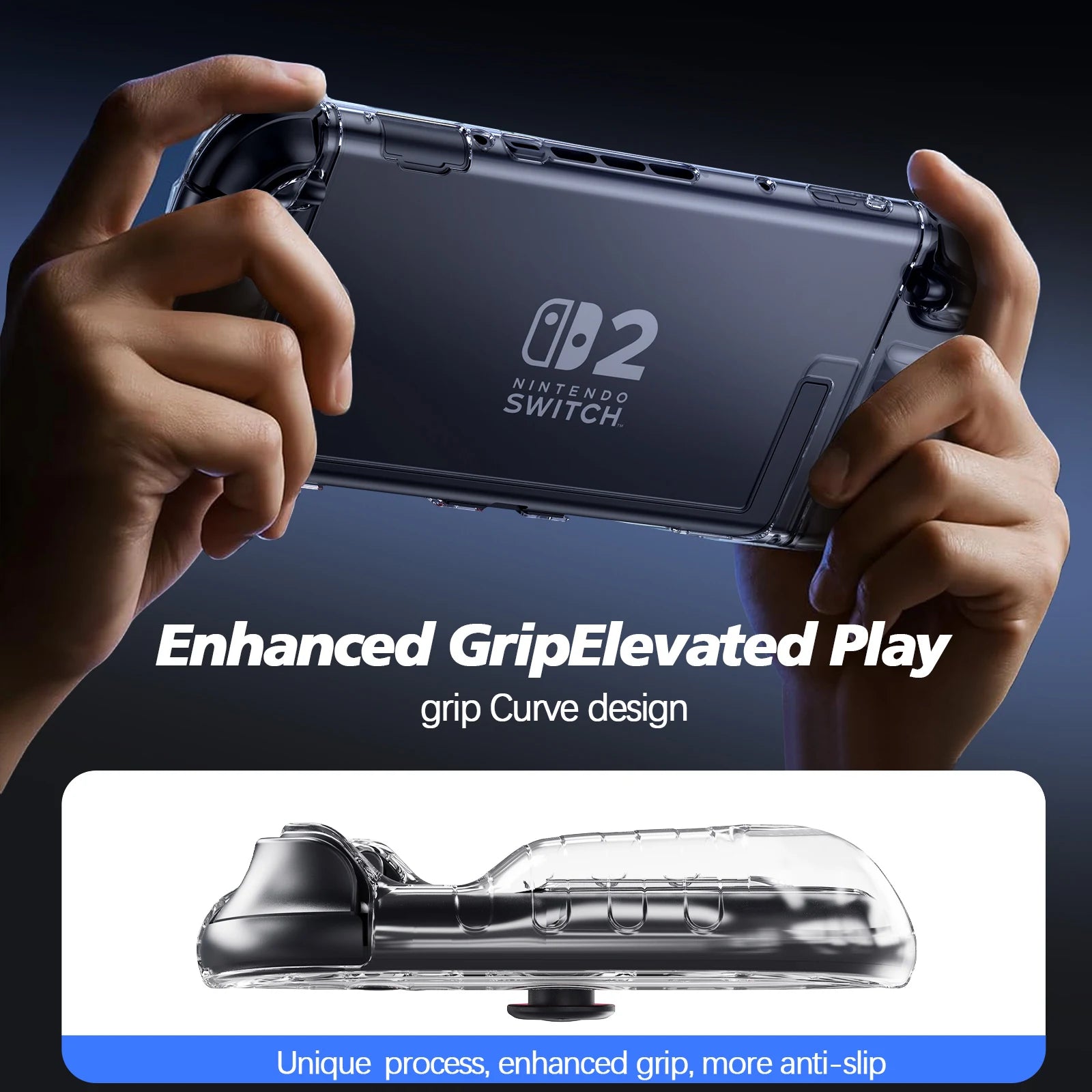 Switch 2 Transparent Grip Case - Shock-Absorbing Cover with Ergonomic Hand Grips