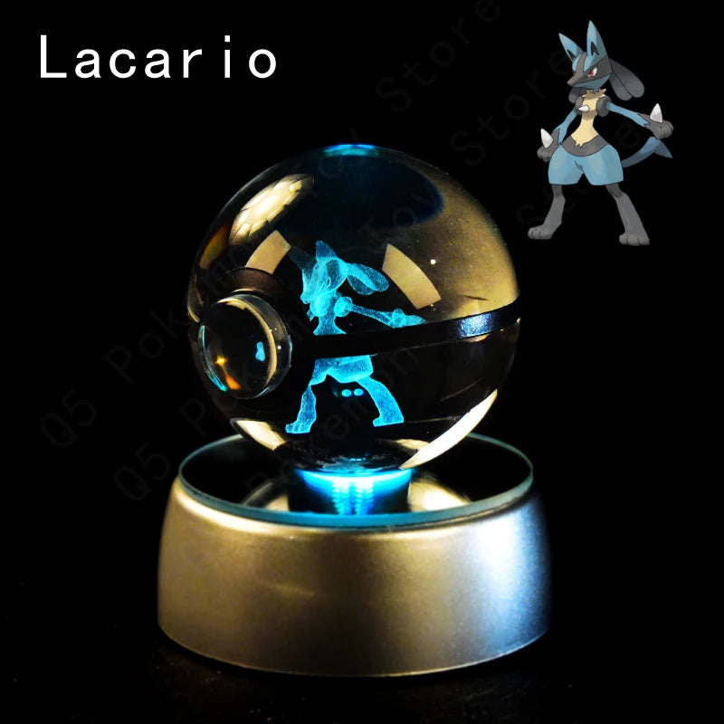 Pokémon 3D Crystal Ball with LED Base - Glass Pokéball Night Light Featuring Pikachu, Mewtwo, Charizard & More