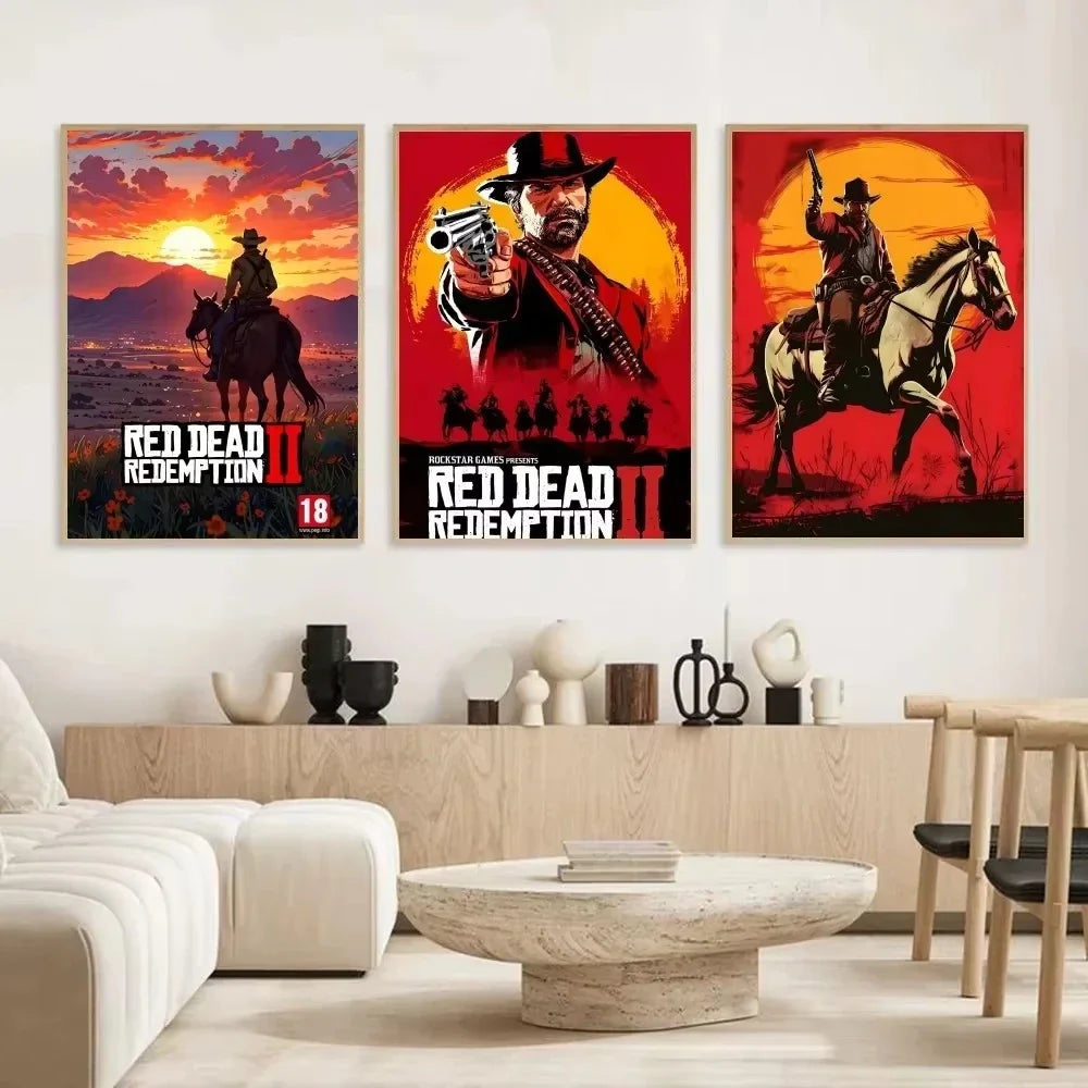 Red Dead Redemption 2 Canvas Poster - Western Wall Art Print for Game Room, Bedroom & Man Cave