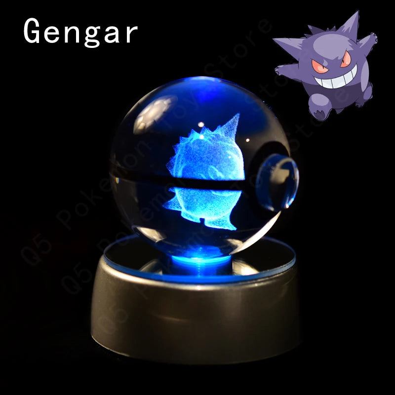 Pokémon 3D Crystal Ball with LED Base - Glass Pokéball Night Light Featuring Pikachu, Mewtwo, Charizard & More
