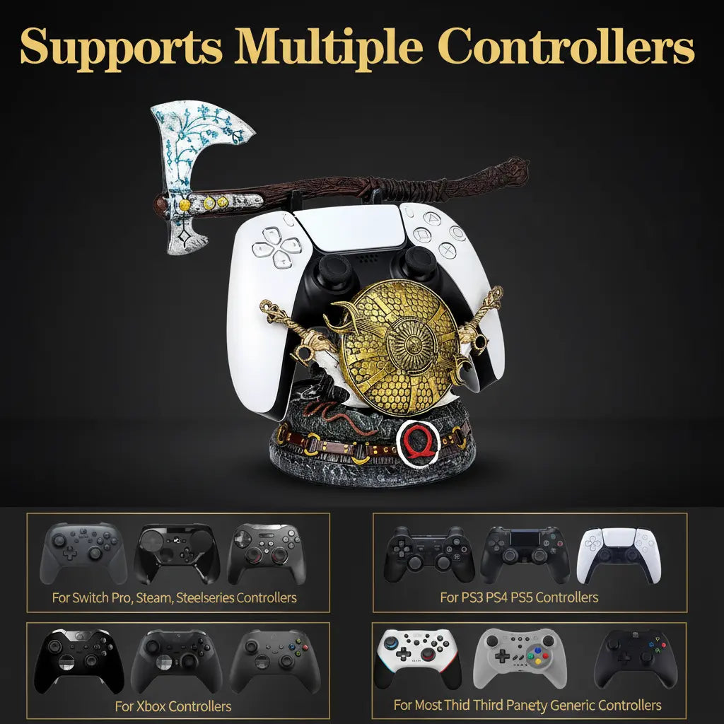 God of War Controller Stand - Premium Gamepad Holder for PS5 Xbox PS4 | Epic Gaming Desk Decoration